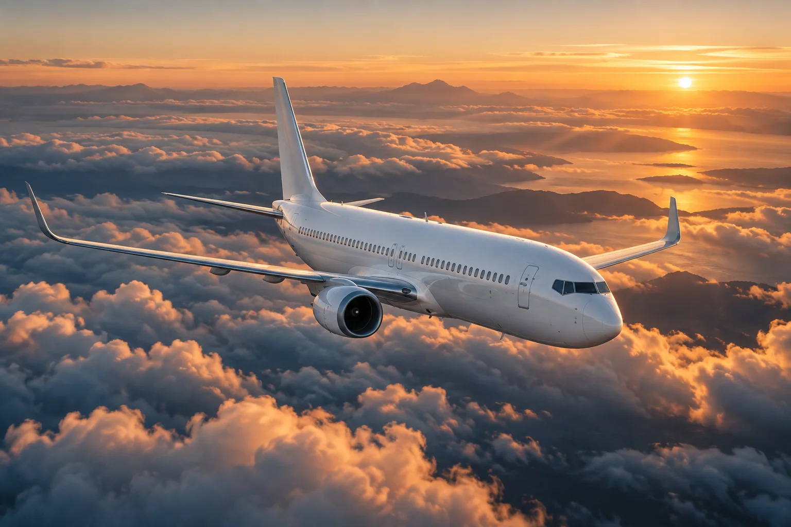 Aircraft above sunset clouds